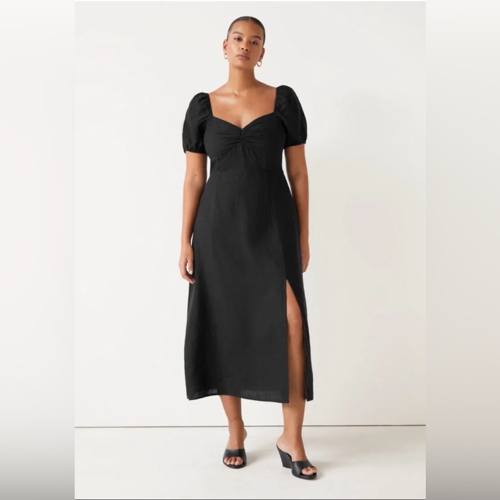 & Other Stories | Linen Midi Dress in Black | Size 6